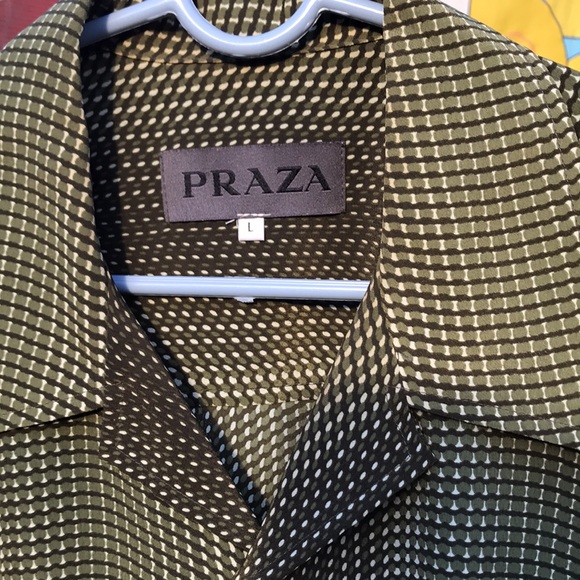 Praza Camp Collar Green w/ Geo Pattern, Button Short Sleeve Shirt,  Mens Large - Picture 2 of 6